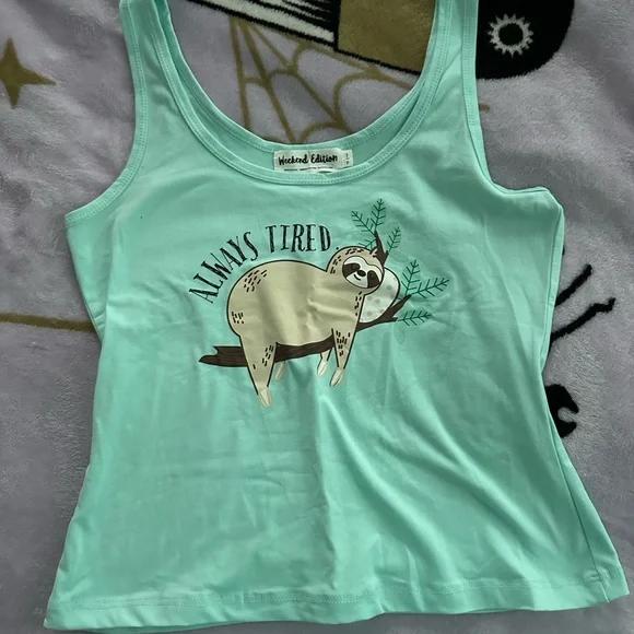 Sloth Pajama Set, S Cozy Lounge Pants & Tank Top, Weekend Edition, Matching - Picture 5 of 10